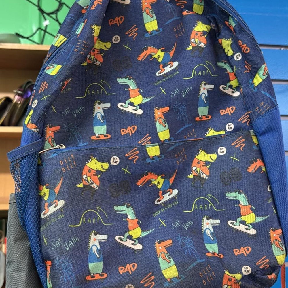 Kids Dinosaur Print Backpack - Blue